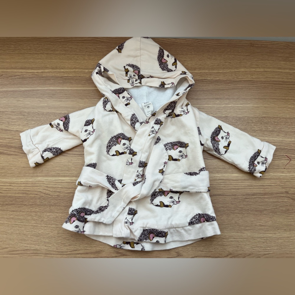 Kate Quinn Baby Hedgehog Hooded Towel Robe 0-12M Organic Cotton Bath Wrap